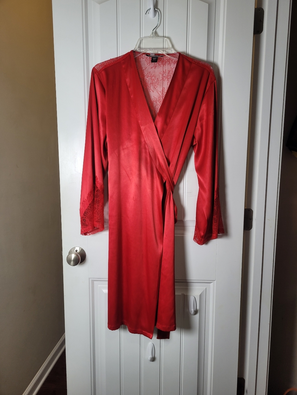 Red Lace-Trim Satin Wrap Robe - Women Intimates & Sleepwear by Victoria's Secret